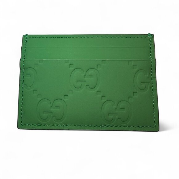 GUCCI Rubber Jumbo GG Leather Card Holder, Green, Unisex, Like New - Picture 1 of 11